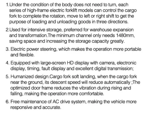 1.5ton Electric 3-Way Pallet Reach Stacker Vna Forklift Truck with Competitive Price