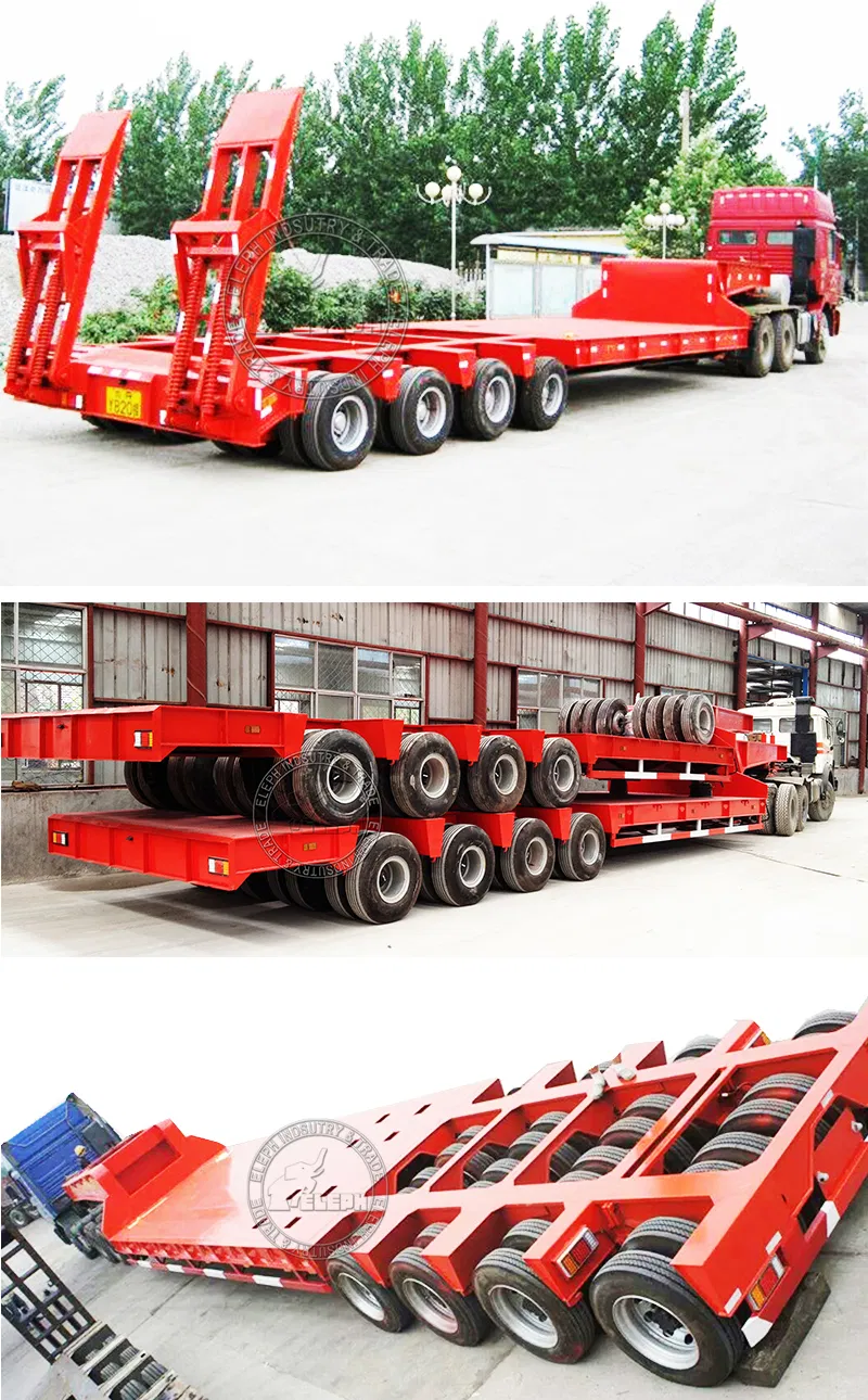 100 Tons Row-Axles Lowboy Heavy Machine/Machinery Semi Trailer with High Quality