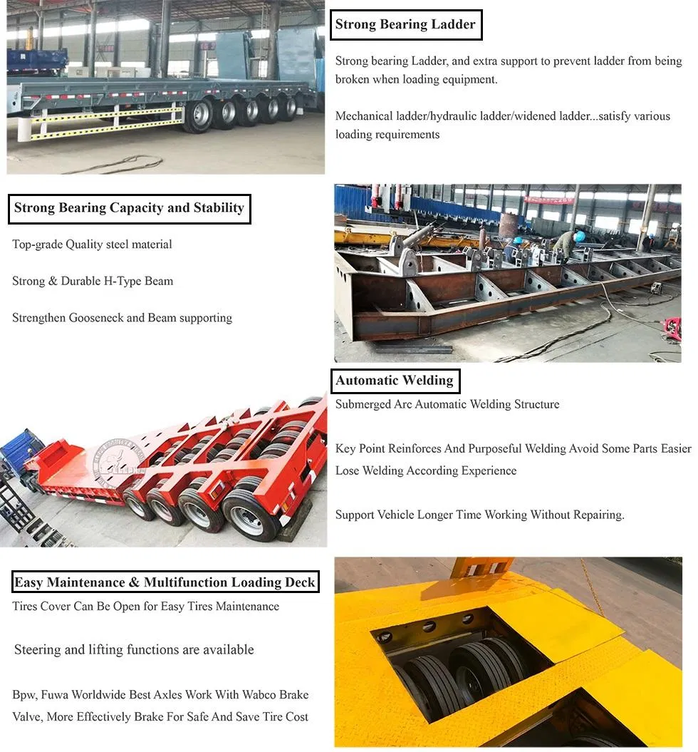 100 Tons Row-Axles Lowboy Heavy Machine/Machinery Semi Trailer with High Quality