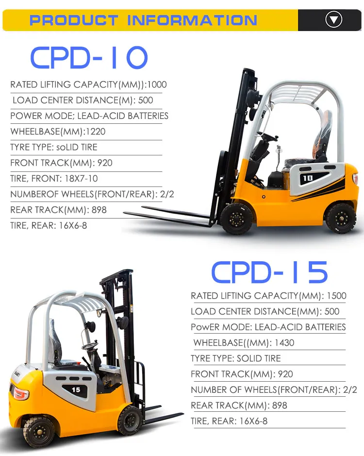 1ton 1.5ton 2tons 3tons China Manufacturer Automatic Container All Battery Electric Forklift