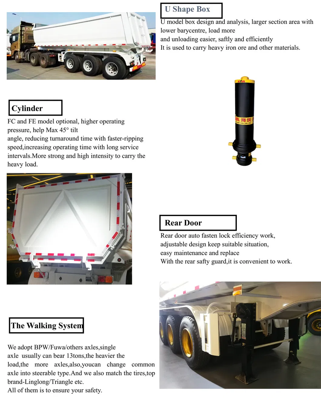 3 Axle Hydraulic Side Tipper Truck Semi Trailer Construction Transport Used Dump Trailer