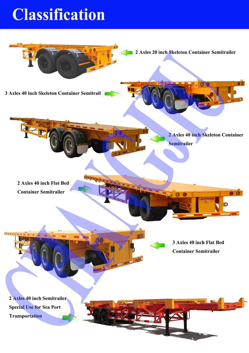 3 Axles 40FT Skeleton Semi Trailer Container Chassis Truck Trailer