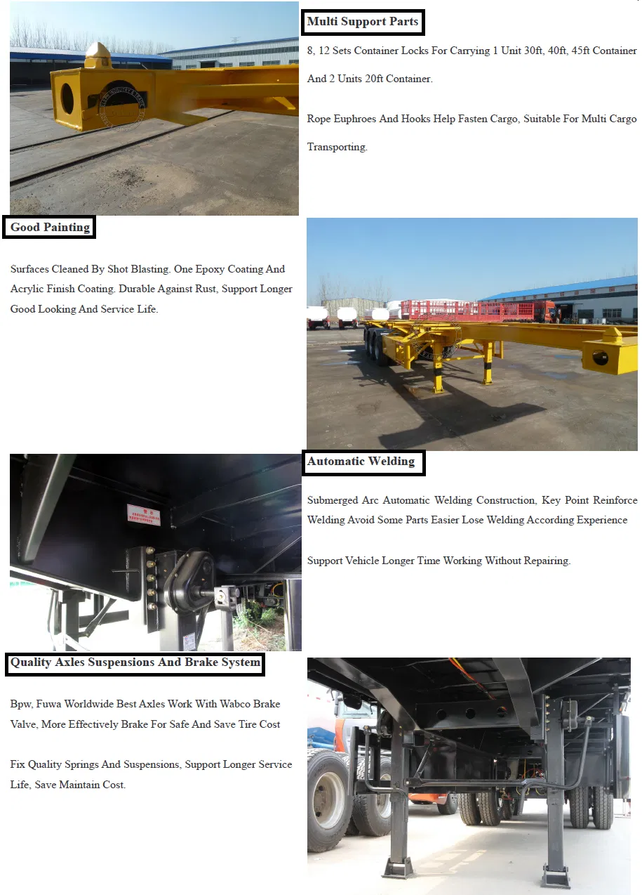 3 Axles Skeleton Frame Chassis Container Trailer for Truck