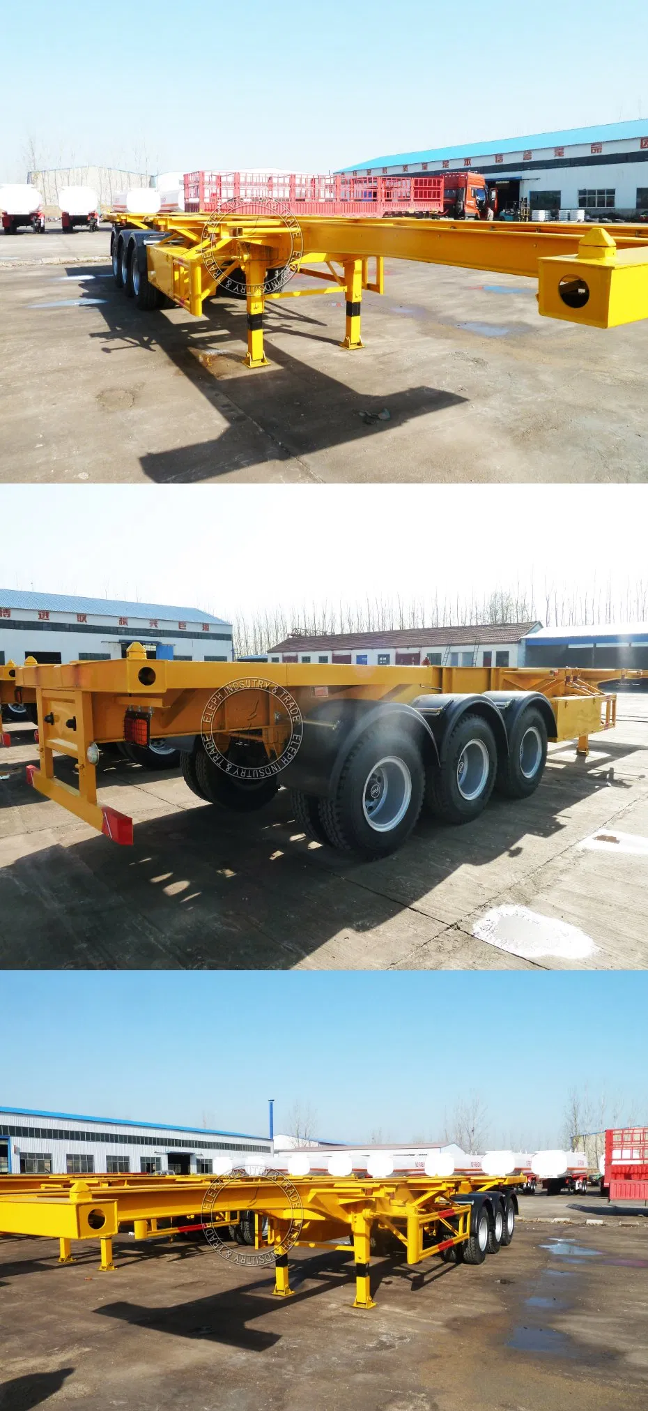 3 Axles Skeleton Frame Chassis Container Trailer for Truck