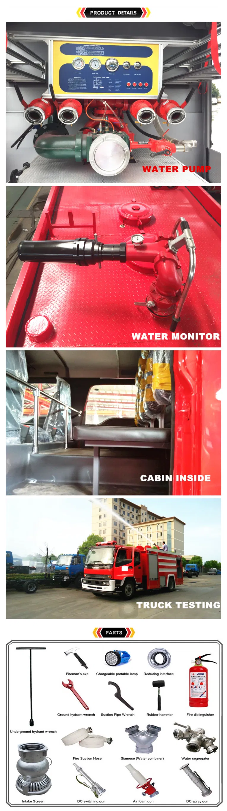 4*2 Isuzu HOWO Water Tank 8000 Liters (6000L water & 2000L foam) Fire Engine Fighting Rescue Truck
