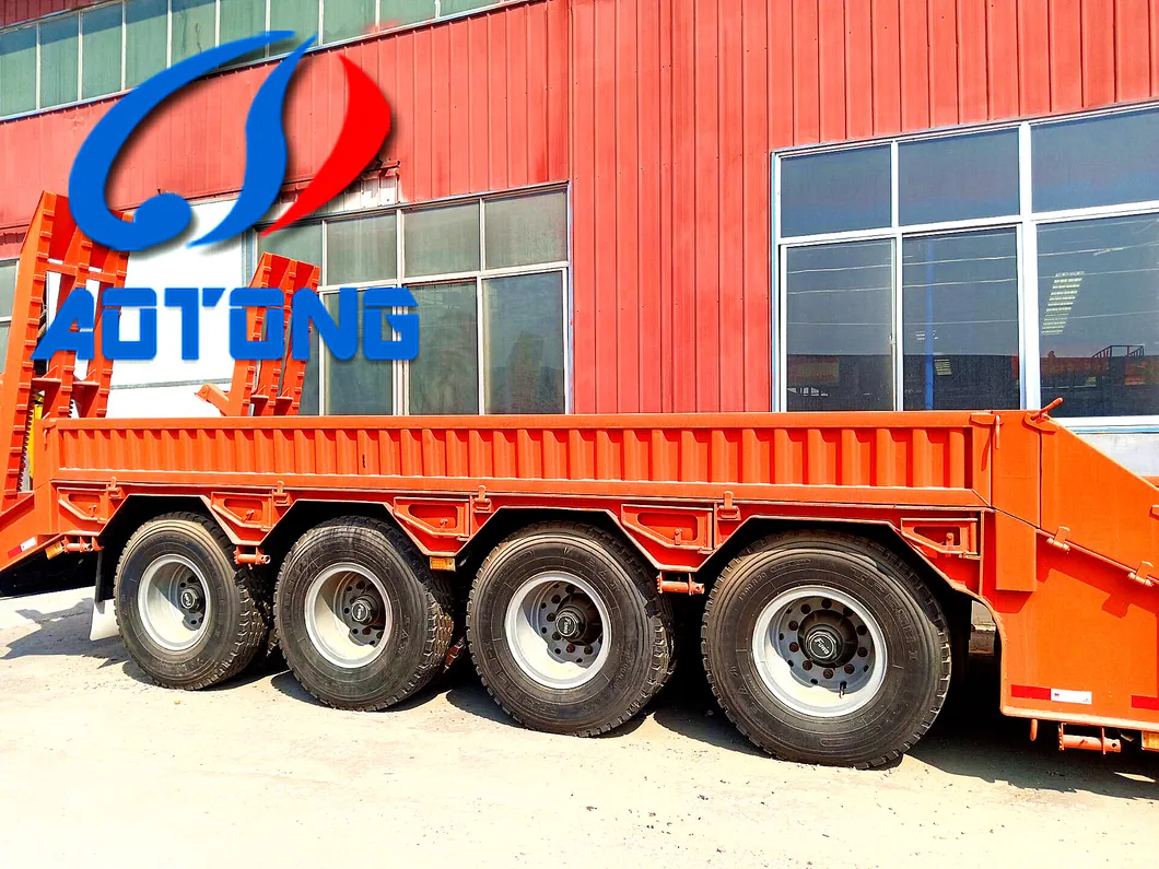 4 Axles Hot Sale Lowbed Semi Trailer with Rotating Side-Support