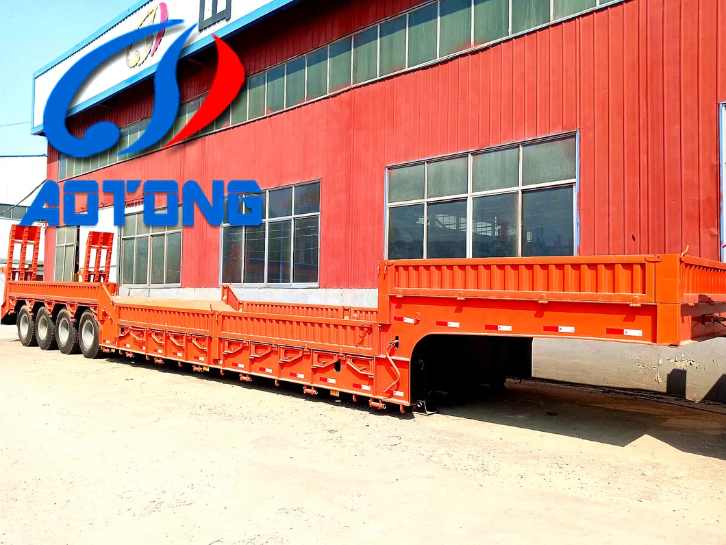 4 Axles Hot Sale Lowbed Semi Trailer with Rotating Side-Support