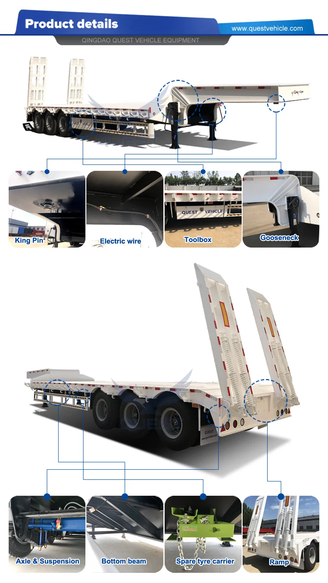 40FT Tridem Axle Low Loader 60 Ton Lowboy Semi Low Bed Trailer