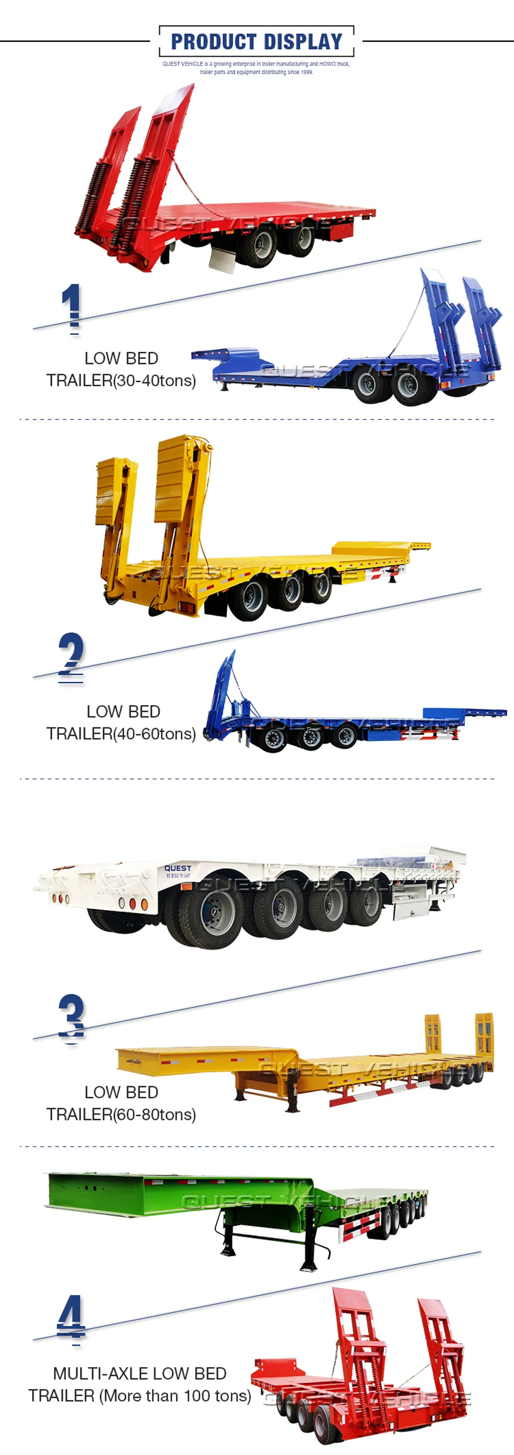 40FT Tridem Axle Low Loader 60 Ton Lowboy Semi Low Bed Trailer