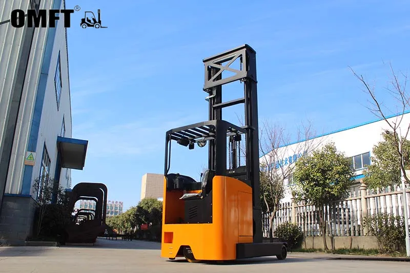 9m 10m Lithium Battery Optional Electric Reach Truck Pallet Stacker Seated Type Reach Forklift for Material Handling
