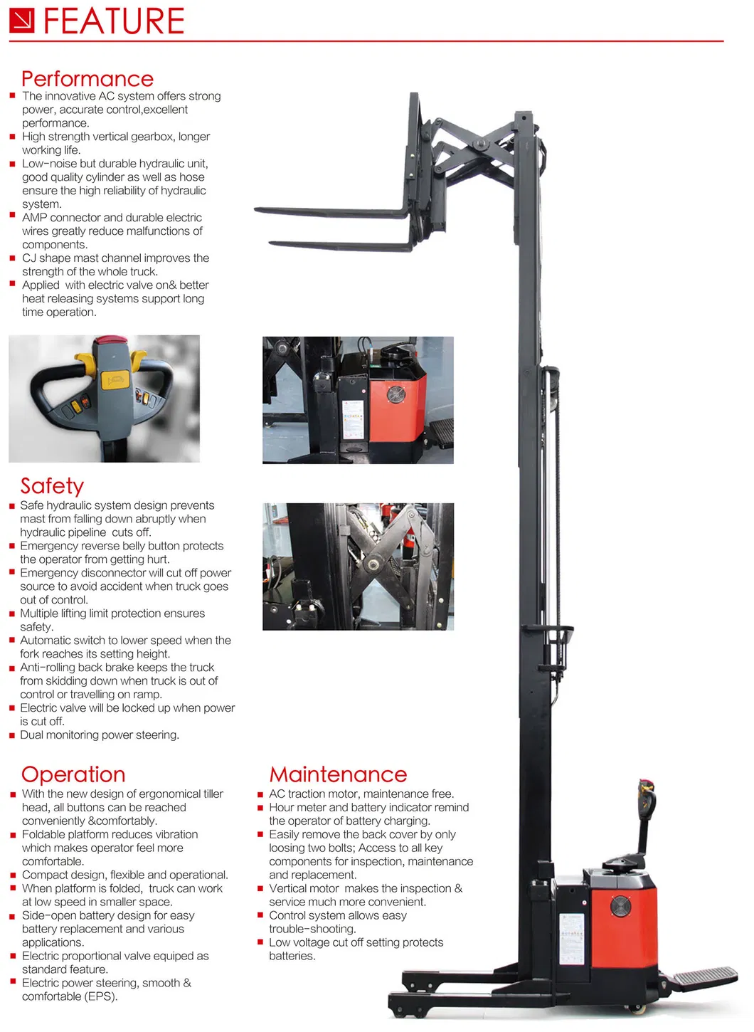 AC Power Narrow Aisle Reach Fork Electric Stacker