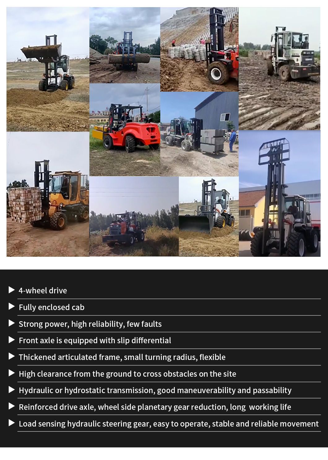 All Terrain 4X4 Mini Foklift Diesel Forklift Truck with Sideshift