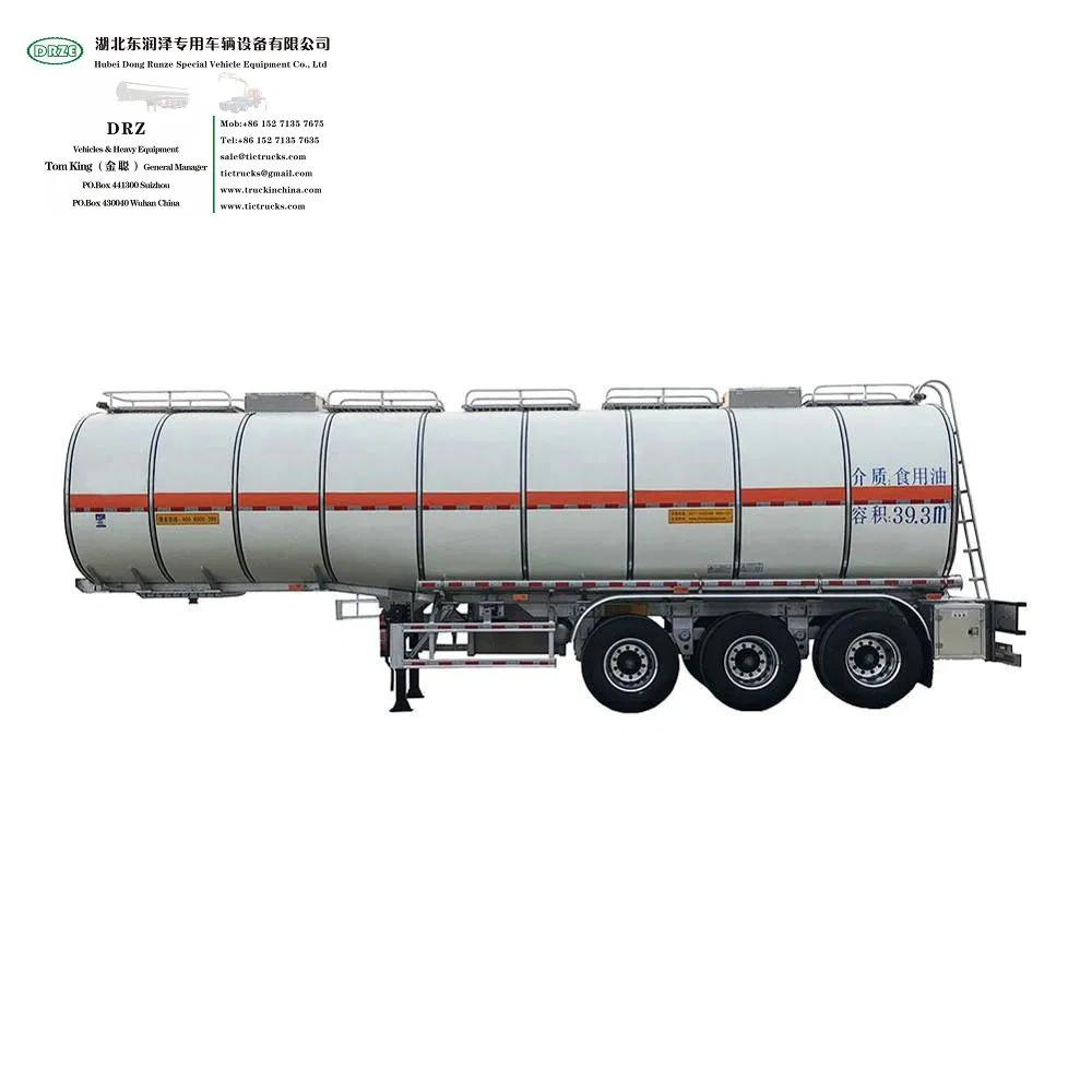Aluminum Tanker Trailer 36000L~42000L 3 Axle Transport Food Cooking Oil Edible Oil