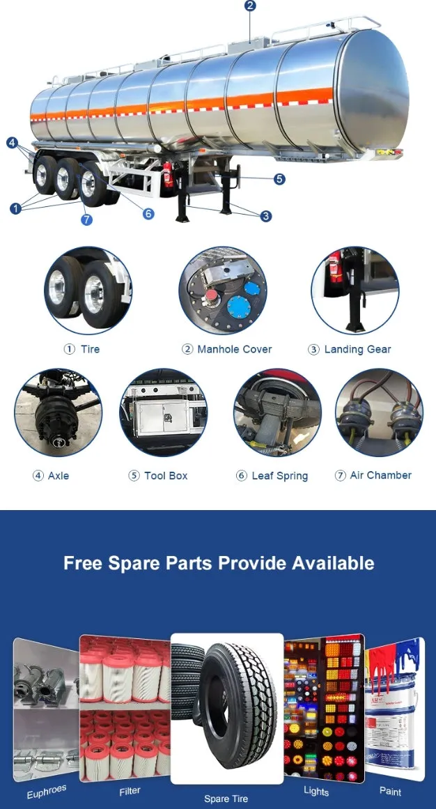 Aluminum Tanker Trailer 36000L~42000L 3 Axle Transport Food Cooking Oil Edible Oil