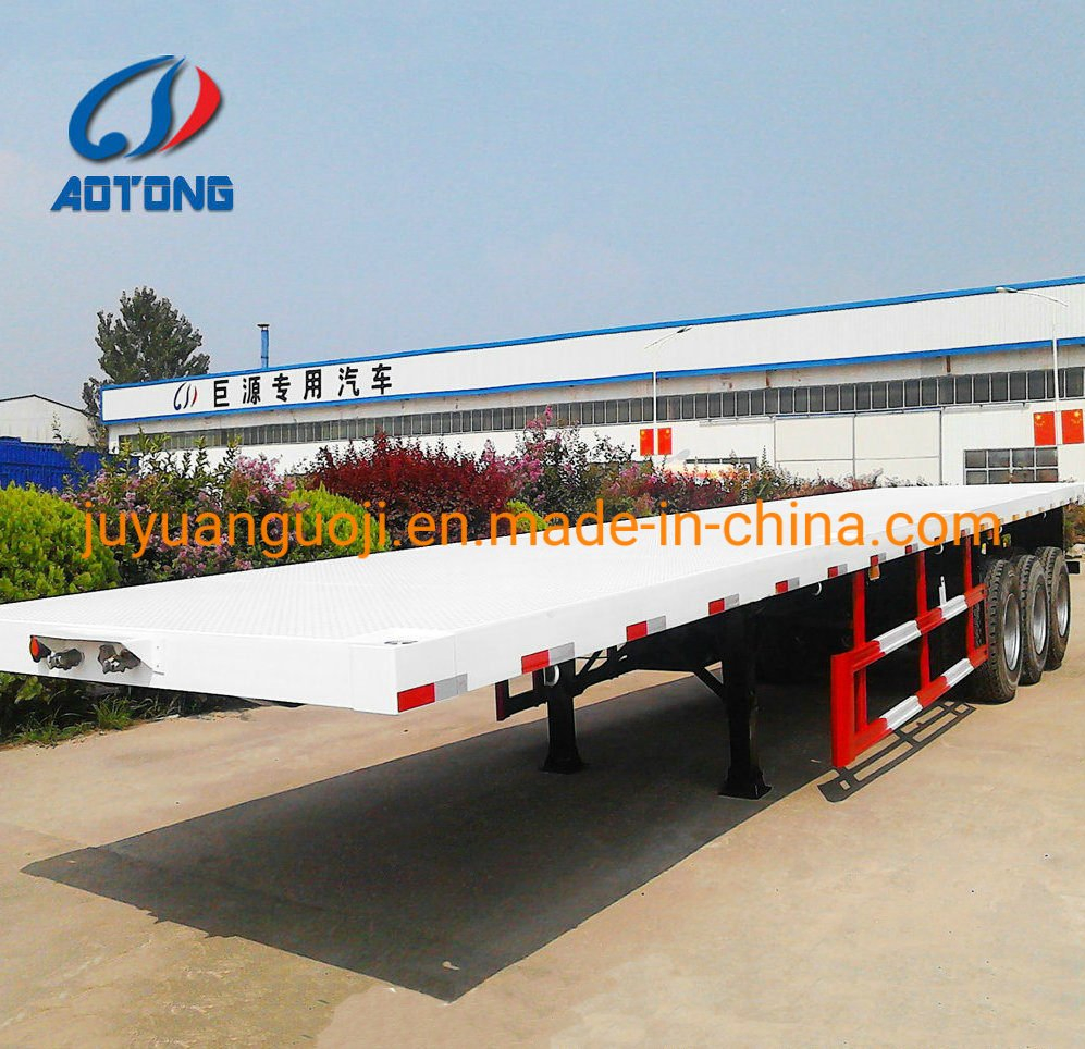 Aotong 20FT 40FT 44FT 45FT Flatbed Semi Truck Trailer Flat Bed Semi Trailers Shipping Container Flat Bed Skeleton Truck Trailers
