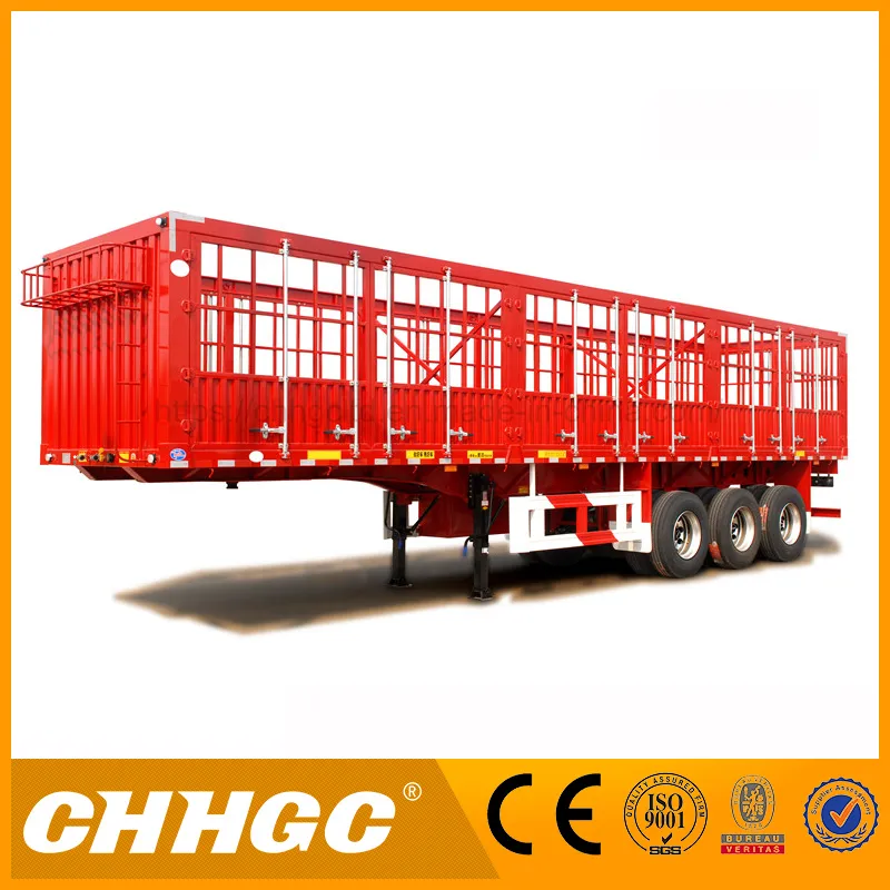 Bulk Cage Truck Semi Trailer, 3 Axles Livestock Fence Semi Trailer