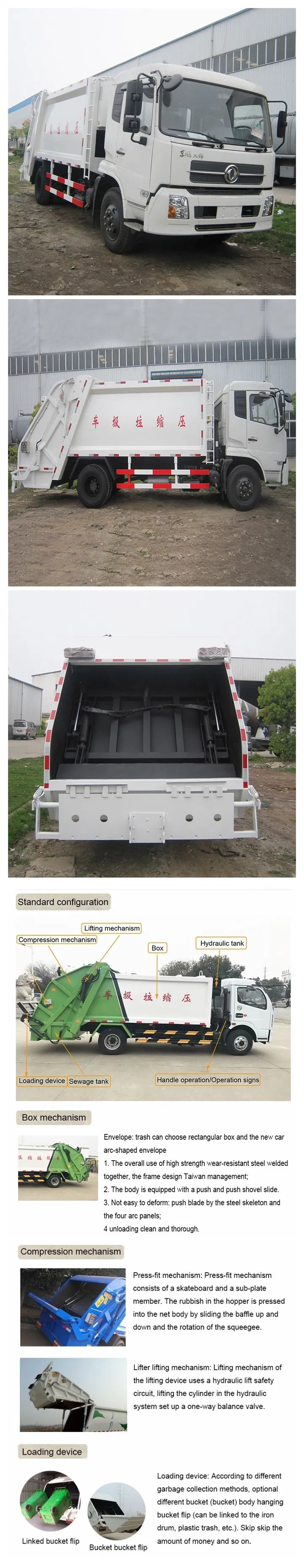 China Dongfeng Rear Loader Compactor Garbage Truck Capacity 14cbm for Waste Management