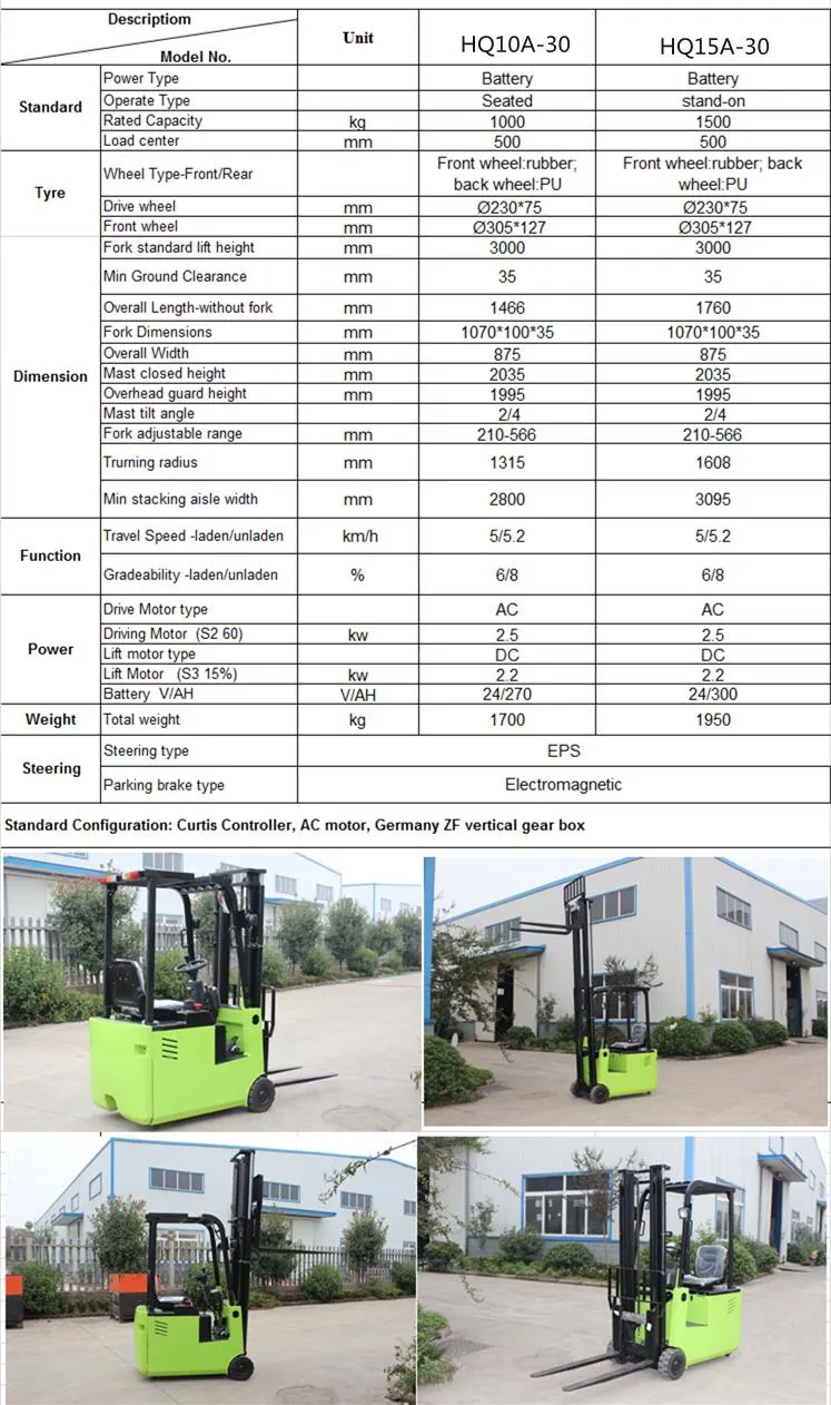 China New 3 Wheel Electr Counterweight Forklift for Sale