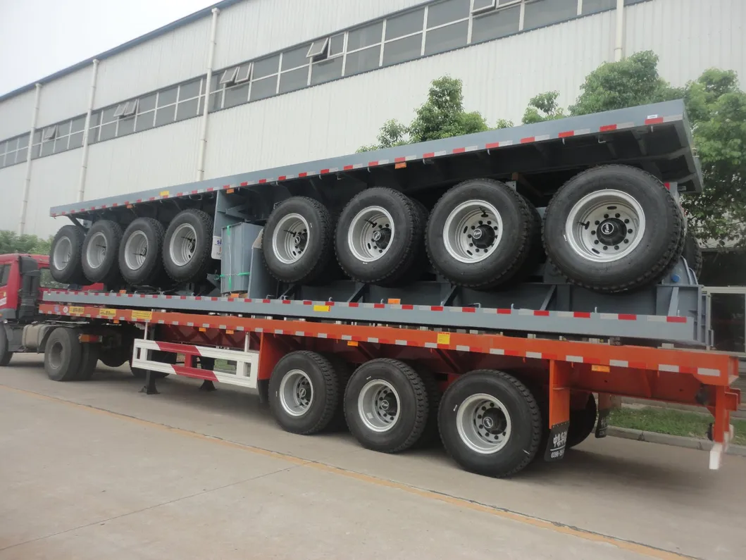Cimc 4alxes Heavy Duty Flatbed Trailer with Front Axle Lifting for Container Transportation