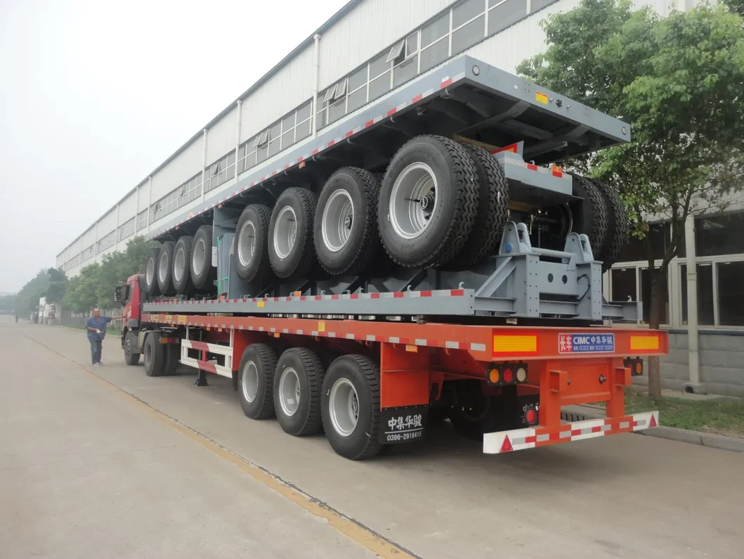 Cimc 4alxes Heavy Duty Flatbed Trailer with Front Axle Lifting for Container Transportation