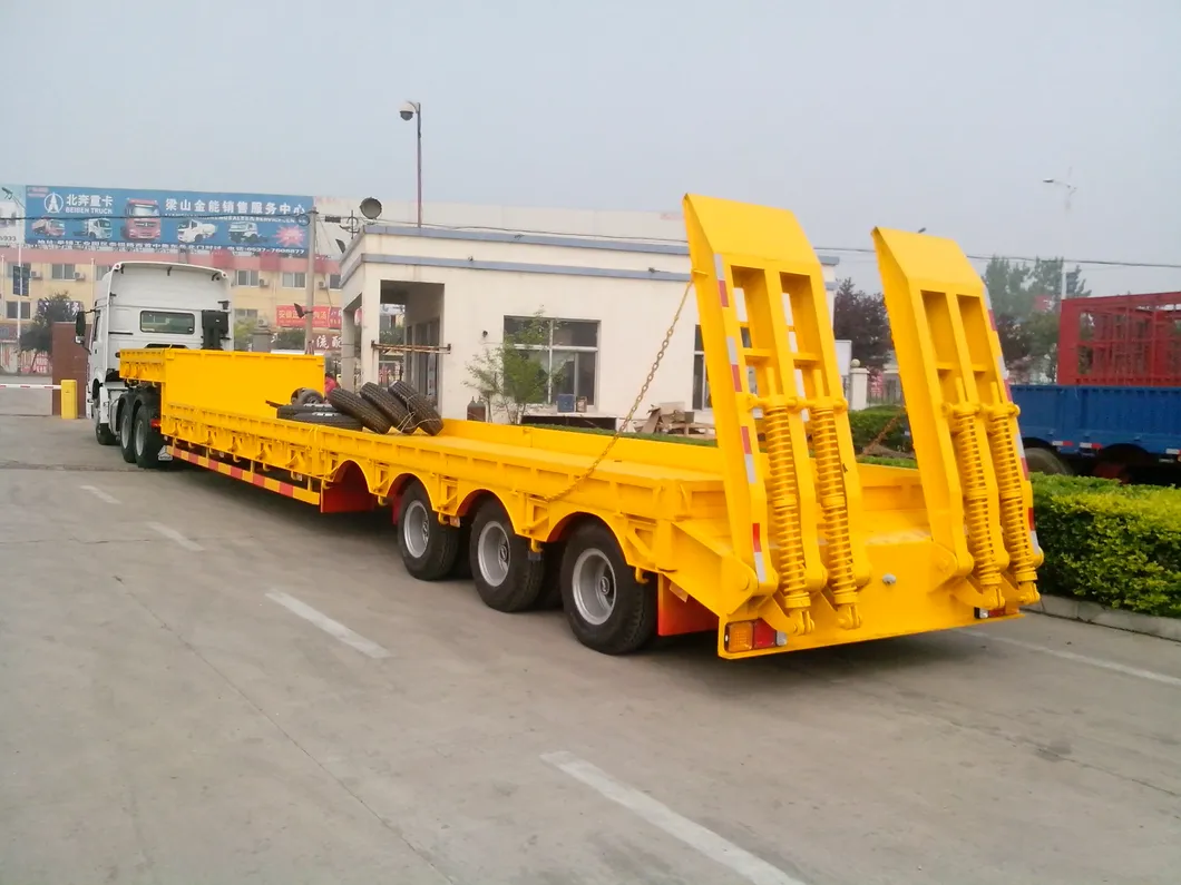 Container Trailer Truck Semi 3 Axles Lowboy Trailer Lowboy Semi Trailer