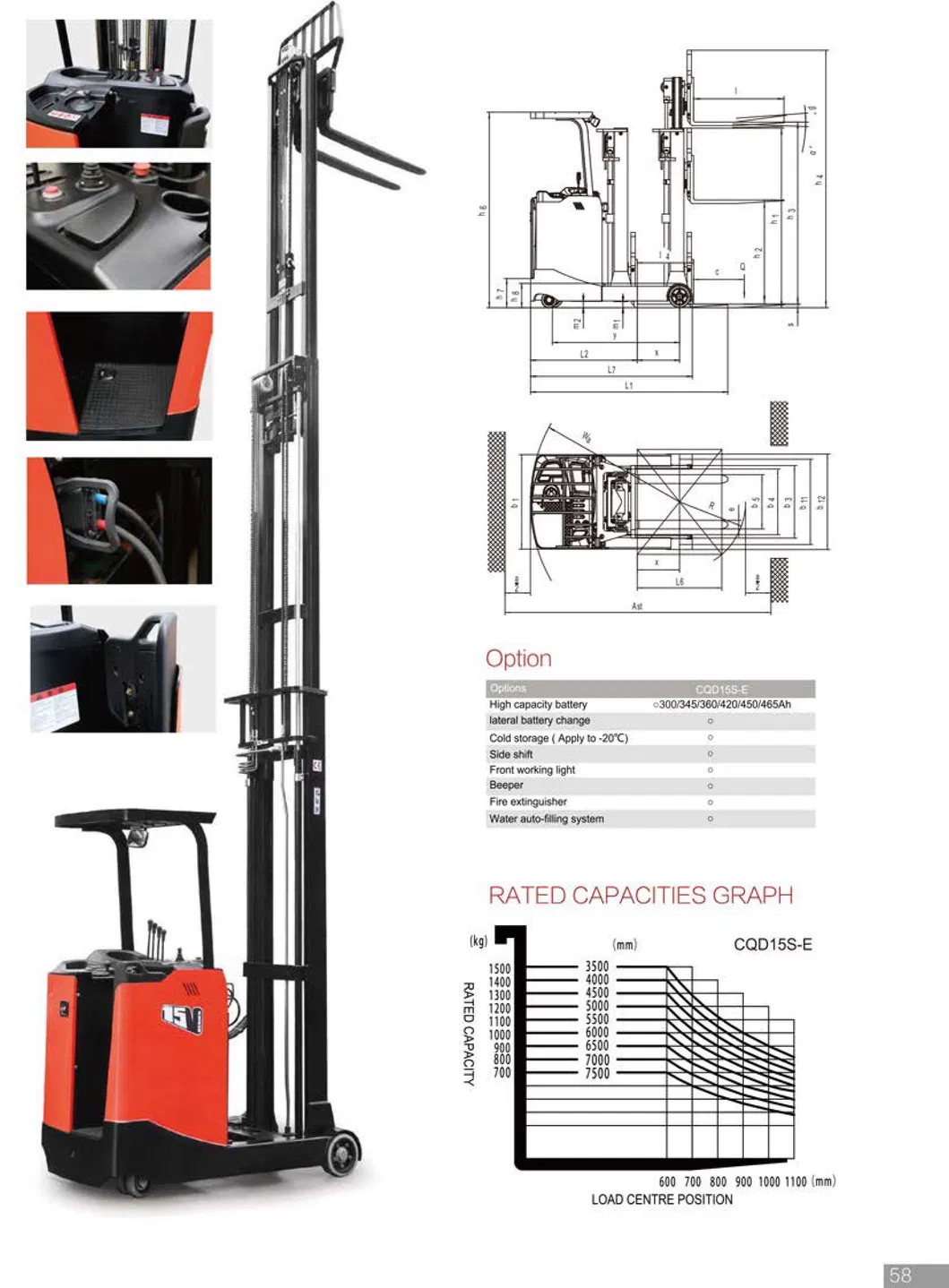 Electric Reach Forklift Truck 1000kg, 1200kg, 1500kg, 2000kg