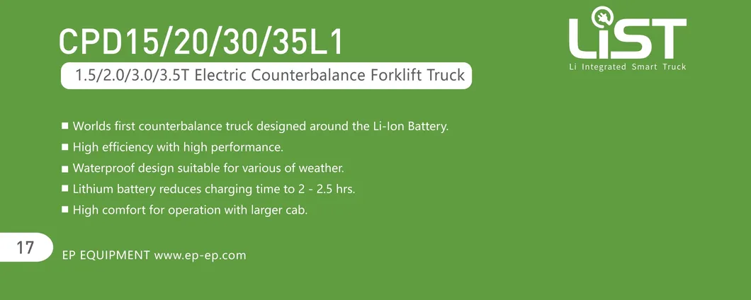 Ep Brand 1.5-3.5t Lithium Electric Forklift Truck with Good Quality