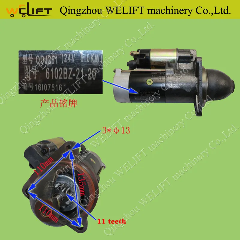 Forklift Starter Motor Qd251-1cy Wheel Loader Starter Motor