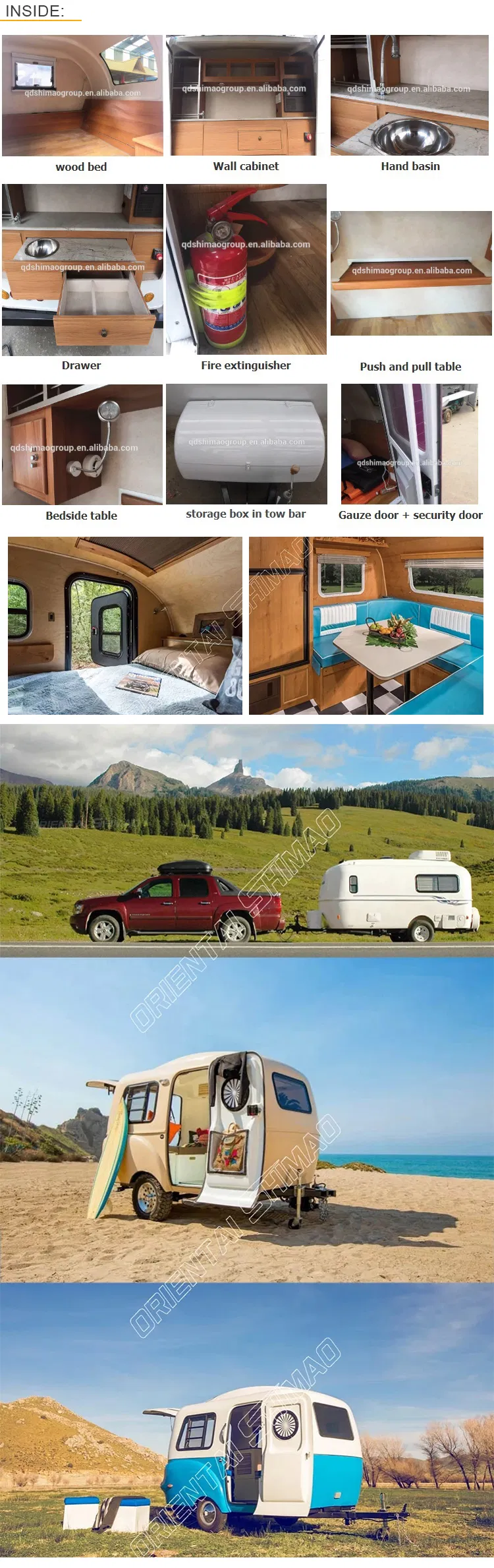 Hot Sale Aluminium Travel Trailer Caravan House with Food Camper Caravan Awning