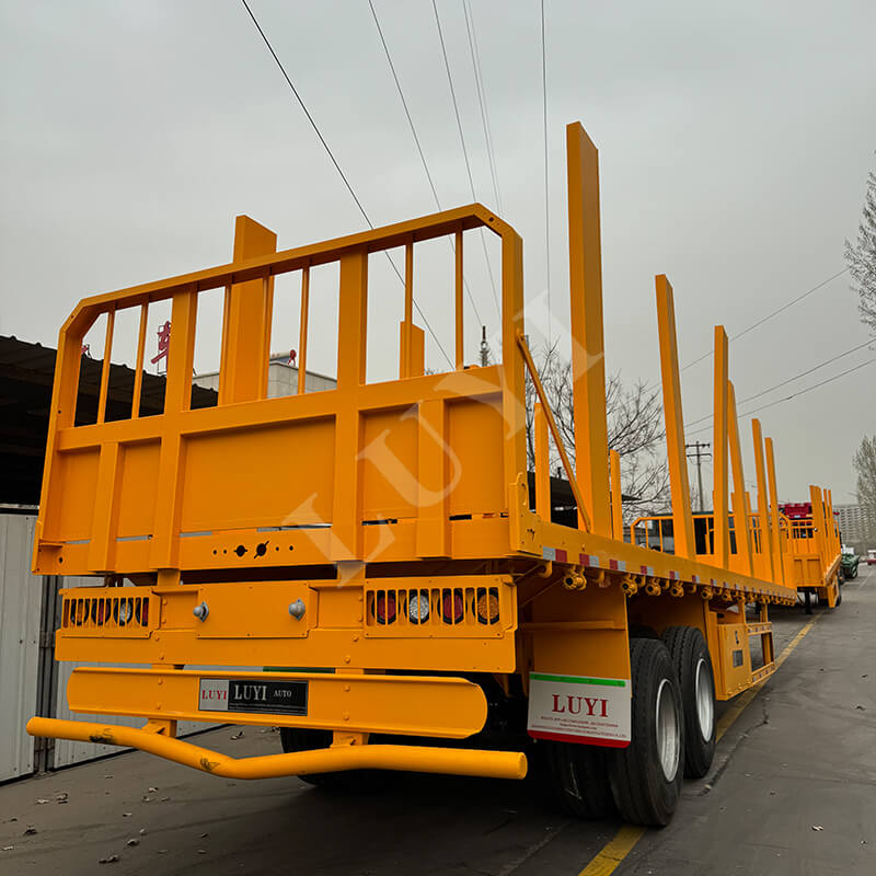 40 Ton Column Flatbed Truck Trailer For Wood Loading