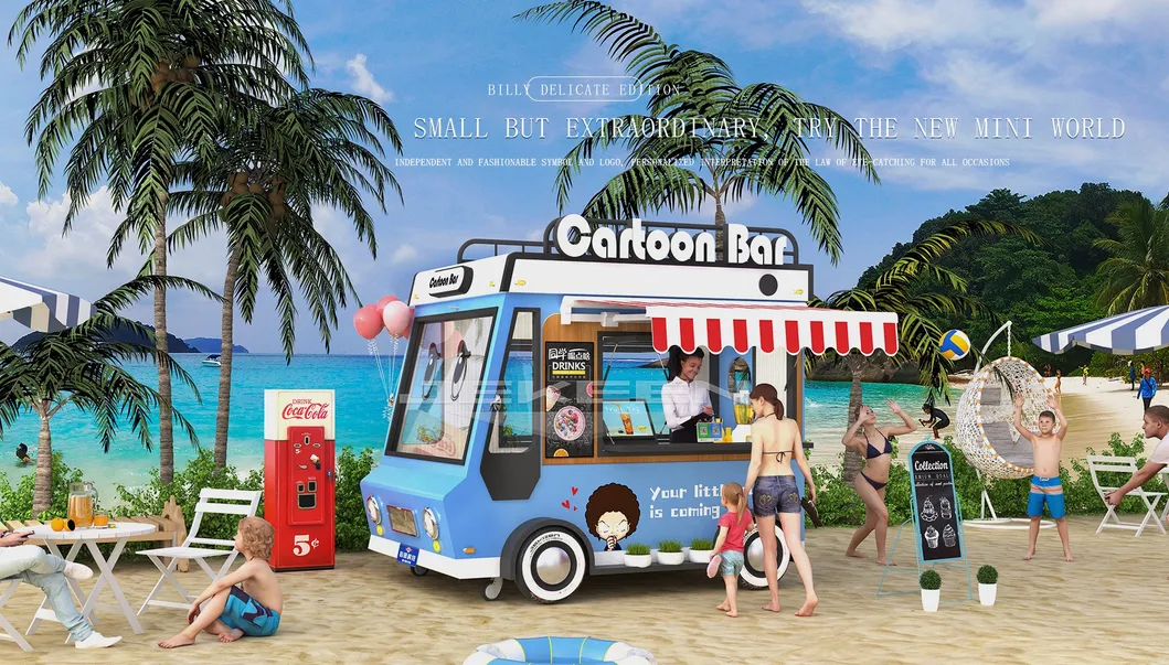 Jekeen Fast Food Truck Mobile Food Cart Trailer Hot Dog Vending Cart Ice Cream Cart for Sale