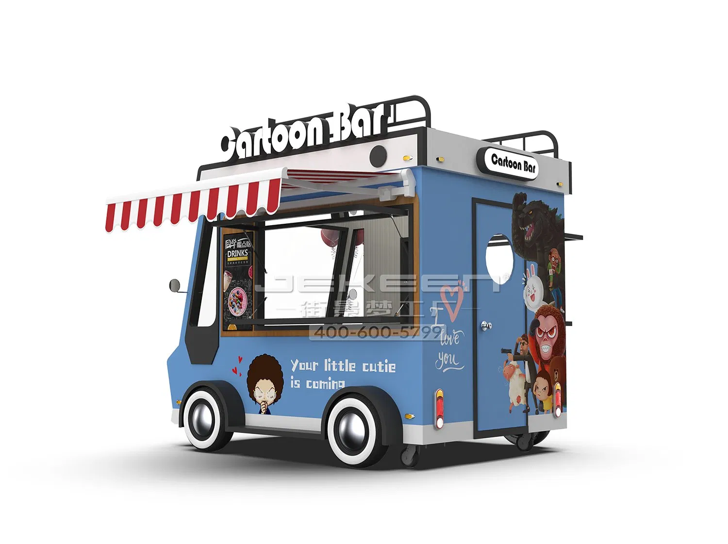 Jekeen Food Truck Mobile Trailer Cotton Candy Machine Multifunctional Food Cart