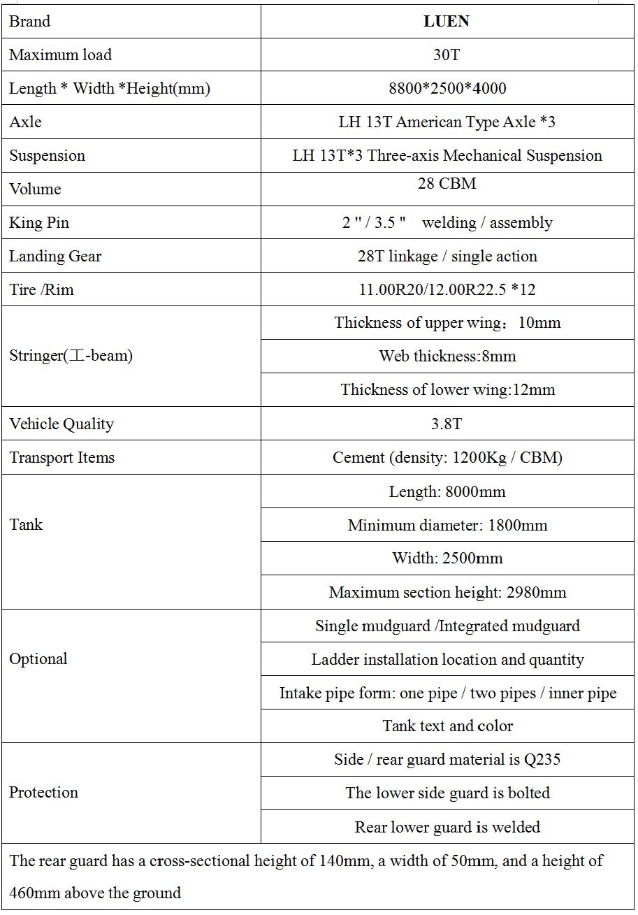 Luen 3 Axles 4 Alxes 45 Cbm Dust Tank Semi Trailer for Powder Cement Truck