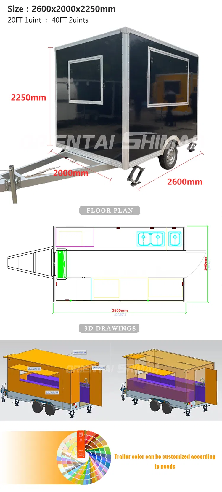 New Square Mobile off Road Camper Trailer with Tow Bar Color Sticker