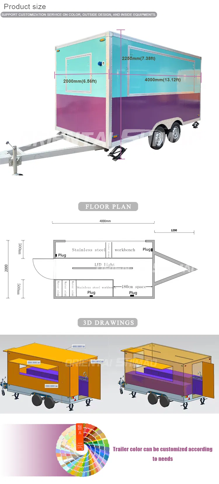 Oriental Shimao Donuts Hand Push Food Cart Mobile Fast Food Van
