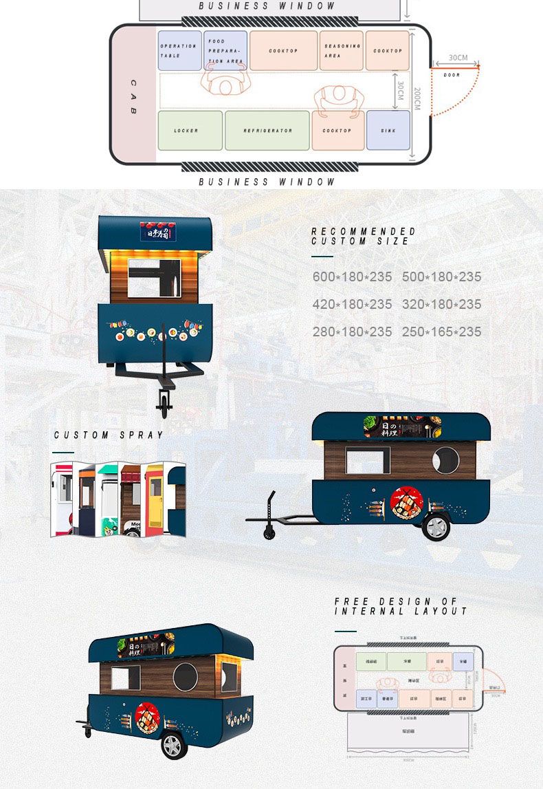 Street Ice Cream/Hot Dog Food Trailer with Fully Kitchen Equipment