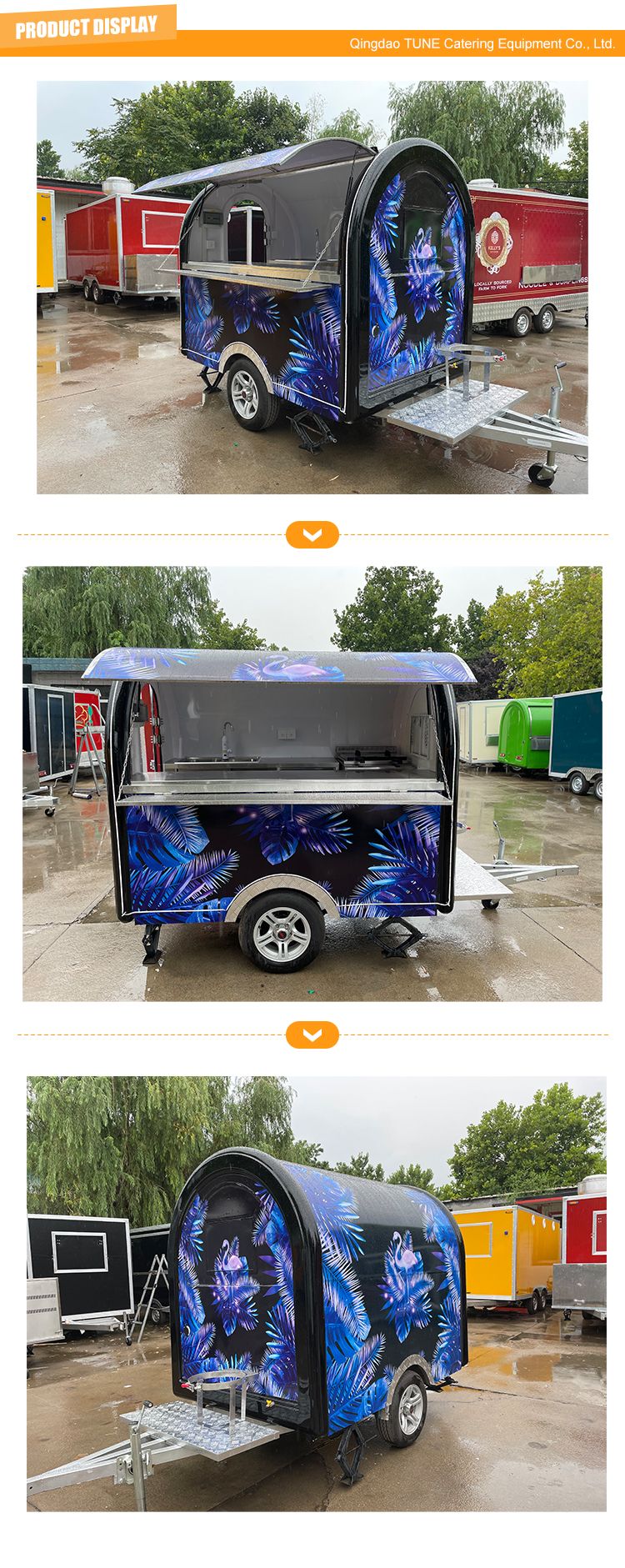 Tune 230cm Length Mobile Food Trailer Hot Dog Mobile Food Cart Snack Food Carts CE Approved