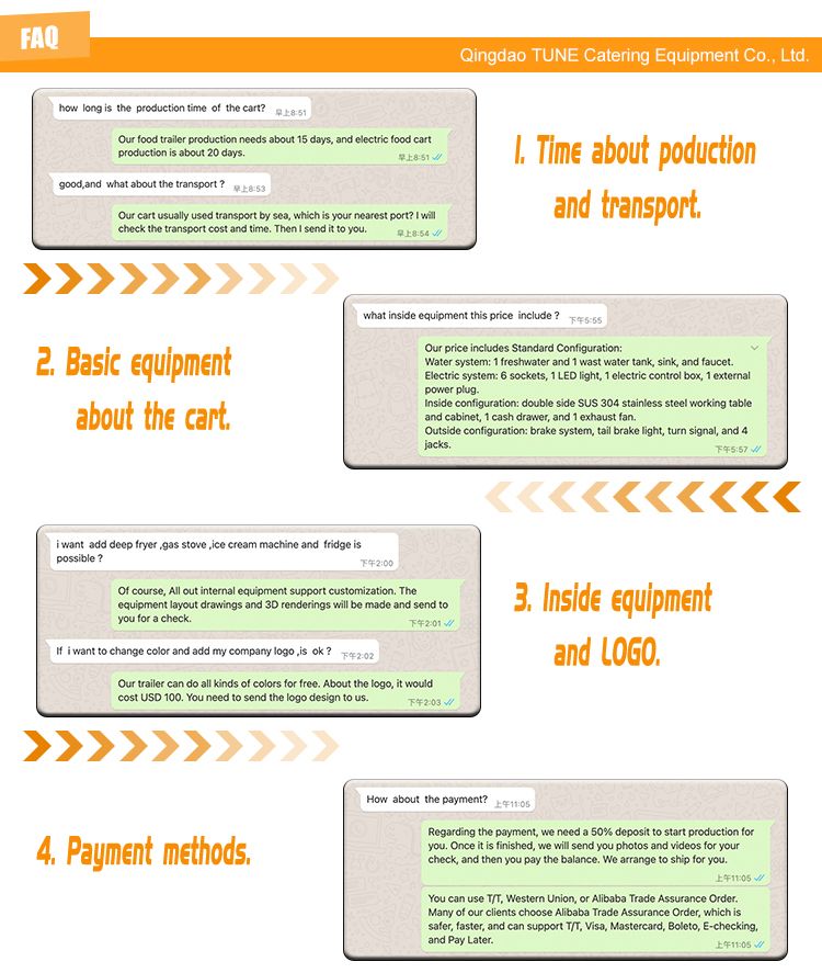 Tune 230cm Length Mobile Food Trailer Hot Dog Mobile Food Cart Snack Food Carts CE Approved