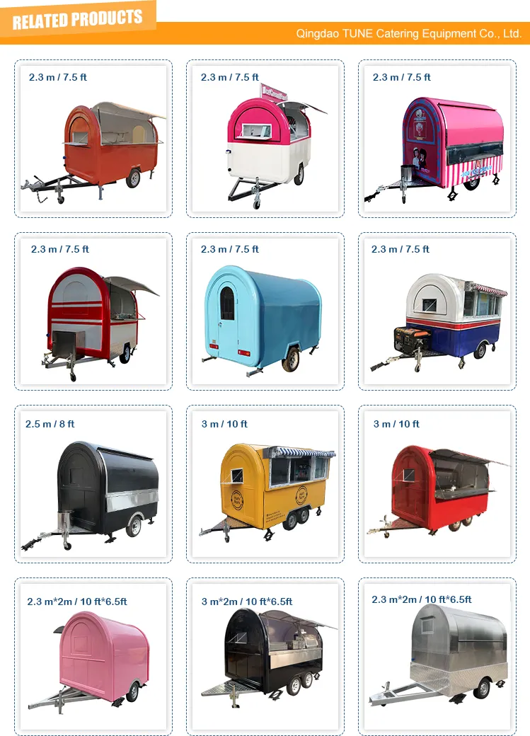 Tune Mobile Fast Food Truck Hot Dog Kitchen Trailer Kebab Food Cart