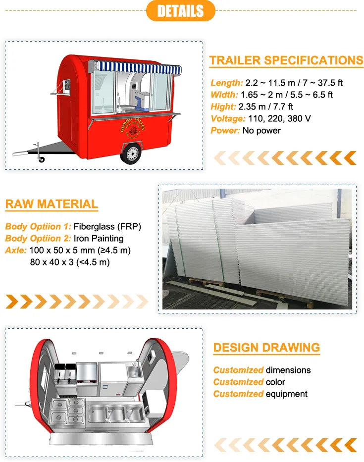 Tune Mobile Fast Food Truck Hot Dog Kitchen Trailer Kebab Food Cart