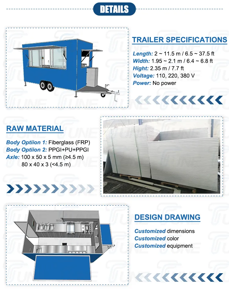 Tune New Fashion Carros PARA Helados Cooking Kiosk Grilled Chicken Gas Food Trailer