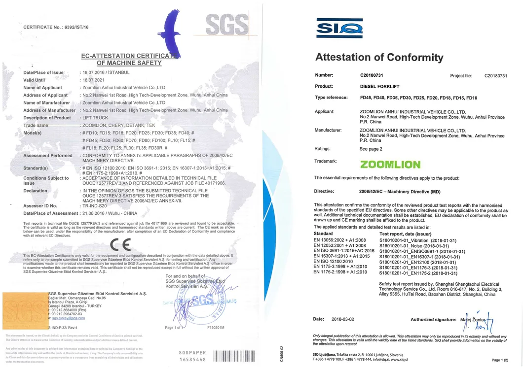 Zoomlion Diesel Material Handing Equipment Forklift with Lower Price